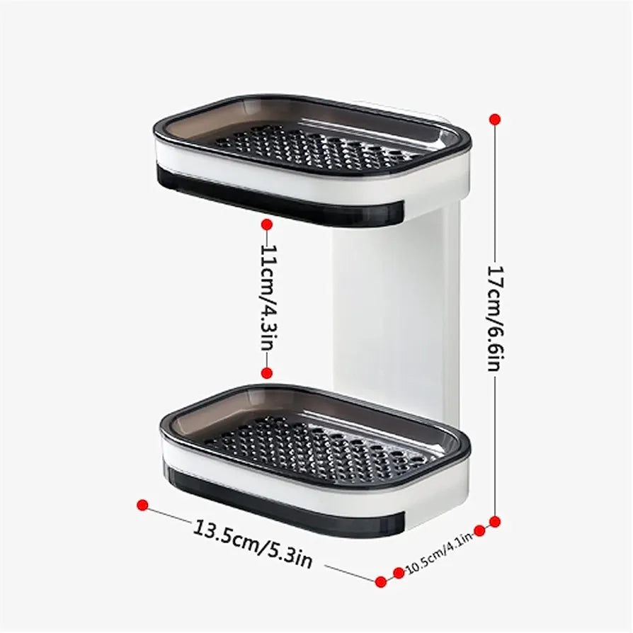 Double-Layer Wall-Mounted Soap Dish with Drain & Sponge Holder – Punch-Free Plastic Bathroom Organizer with Strong Adhesive