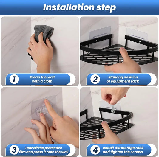 Aluminum Bathroom Corner Shelf for Wall, rustproof, Nail-Free, No Drilling Organizer Holder, Bathroom Shelf for Wall Stand for Corner Holder, Washroom & Bathroom Accessories