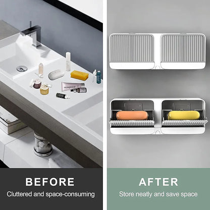 No-Drilling Clamshell soap Box Wall-Mounted with Cover Double Grid-Asphalt Toilet Laundry soap New Box soap Box