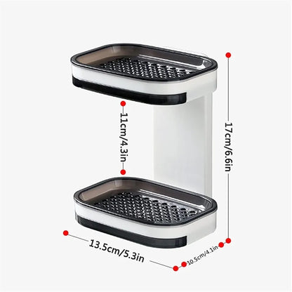 Double-Layer Wall-Mounted Soap Dish with Drain & Sponge Holder – Punch-Free Plastic Bathroom Organizer with Strong Adhesive